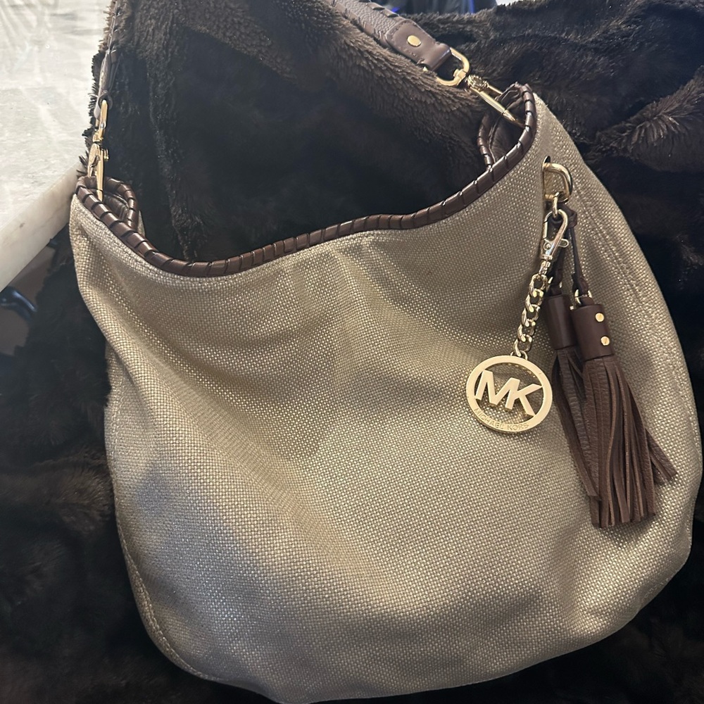 Michael Kors Gold and Brown Hobo Bag